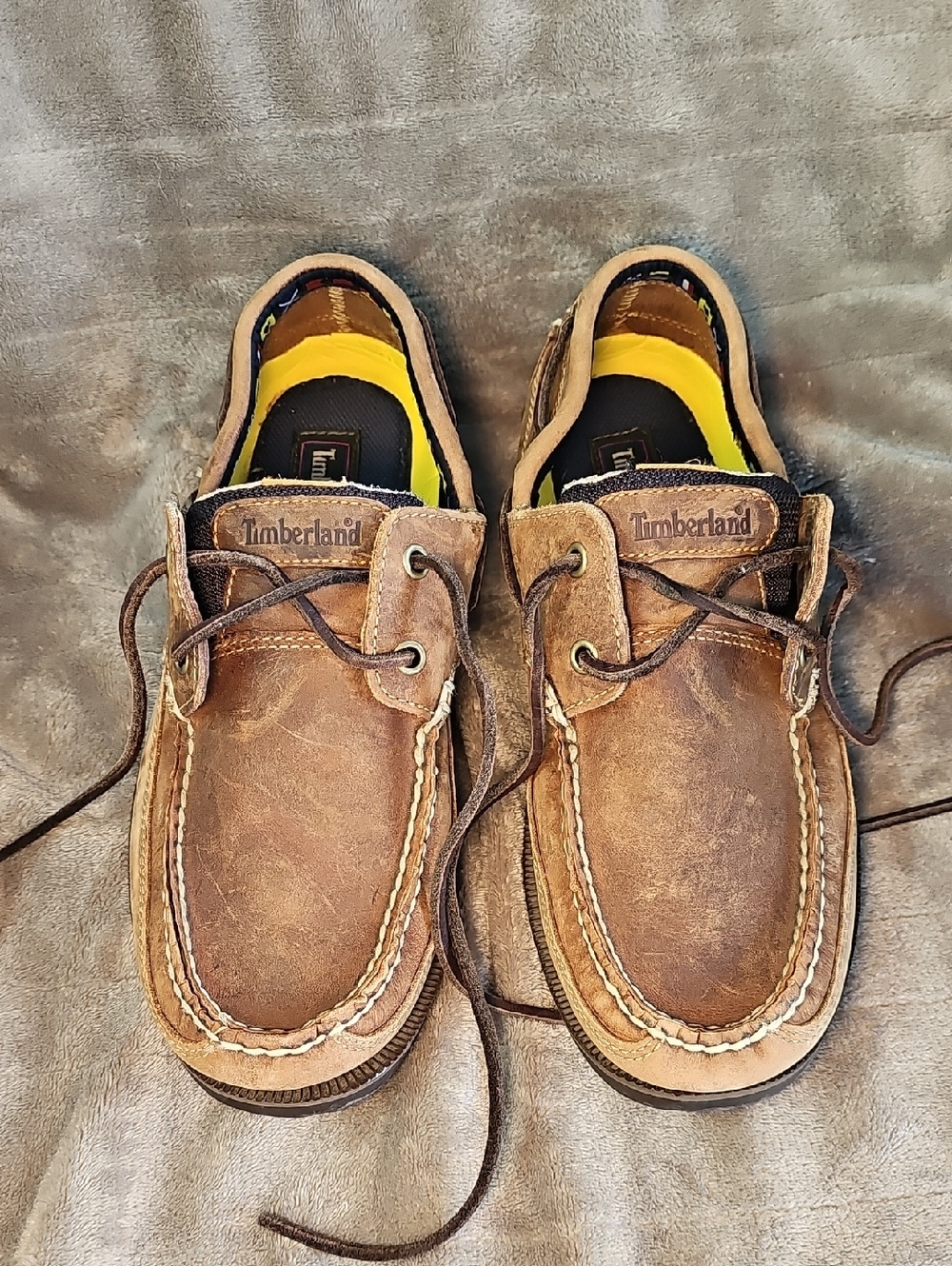 Timberland 2 Eye Brown Leather Moc Toe Boat Sailing Shoe Size 8 Mens P14